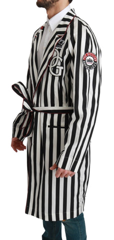Dolce & Gabbana Elegant Belted Robe Nightgown in Black & White