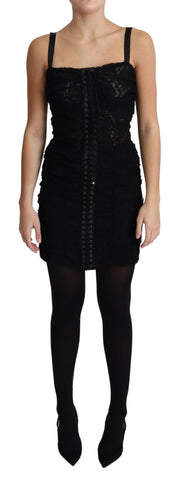 Dolce & Gabbana Elegant Black Lace Bustier Mini Dress