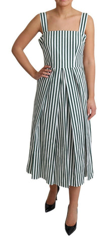 Dolce & Gabbana Chic Sleeveless A-Line Dress in White & Green