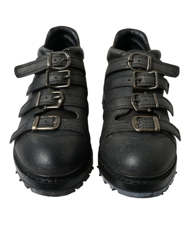 Dolce & Gabbana Black Leather Ankle Strap Boots