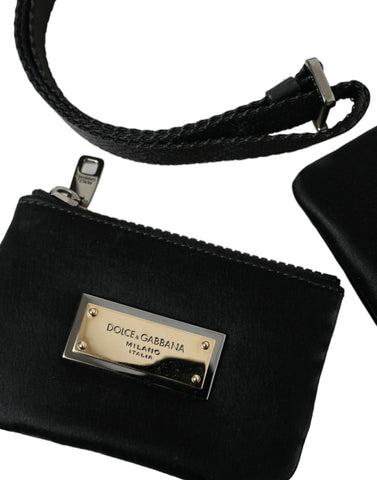 Dolce & Gabbana Elegant Black Nylon Leather Pouch with Silver Details