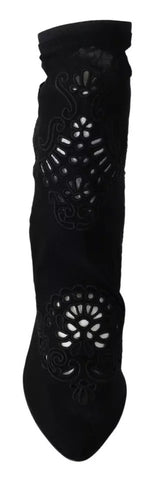 Dolce & Gabbana Black Stretch Pumps Boots Floral Lace Shoes