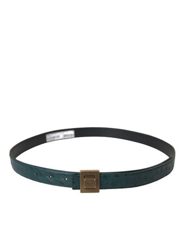 Dolce & Gabbana Dark Green Leather Square Metal Buckle Belt