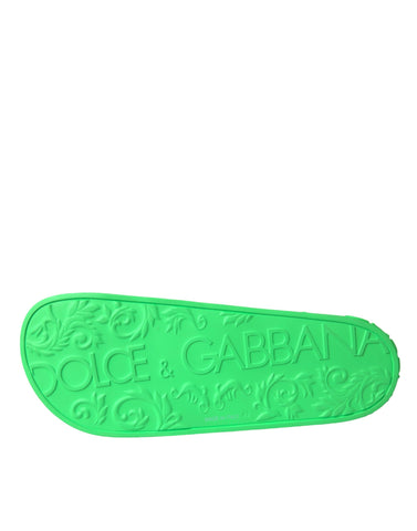 Dolce & Gabbana Green Leather Slides Sandals Beachwear Shoes