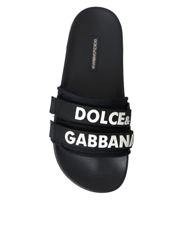 Dolce & Gabbana Black Logo Beachwear Flats Sandals Shoes