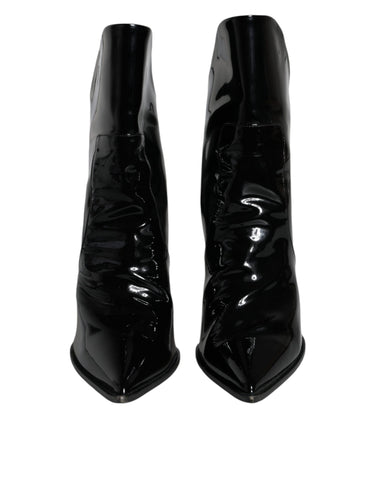 Dolce & Gabbana Black Patent Leather Pointed Ankle Boot Shoes