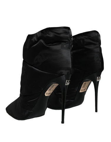 Dolce & Gabbana Black DG Logo Padded Heels Ankle Boots Shoes