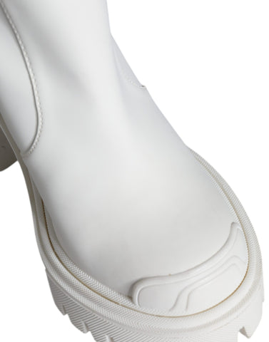 Dolce & Gabbana White Cotton Logo Heels Knee High Boots Shoes
