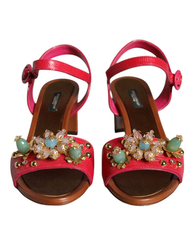 Dolce & Gabbana Fuchsia Leather Embellished Keira Sandals Shoes