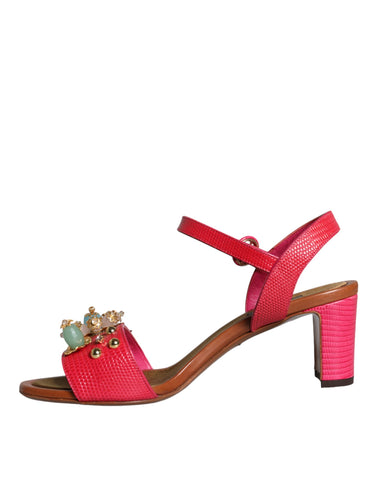 Dolce & Gabbana Fuchsia Leather Embellished Keira Sandals Shoes