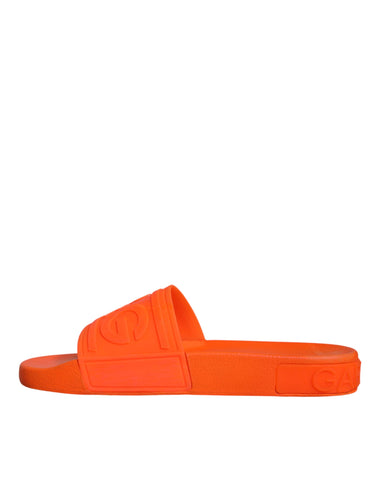 Dolce & Gabbana Orange Rubber Slides Sandals Beachwear Shoes