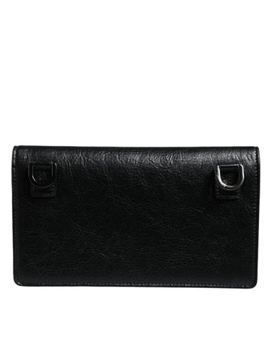 Dolce & Gabbana Black Leather DG Logo Bifold Card Slot Crossbody Bag