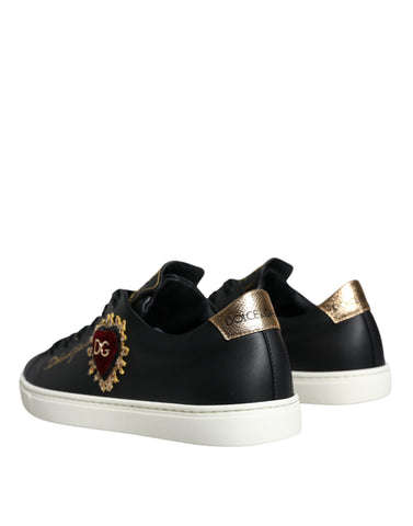 Dolce & Gabbana Black Portofino Sacred Heart Sneakers Shoes