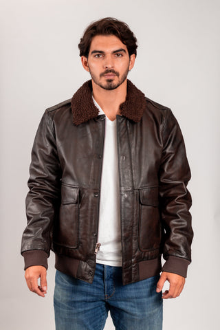 Mens Bomber Leather Jacket Brown
