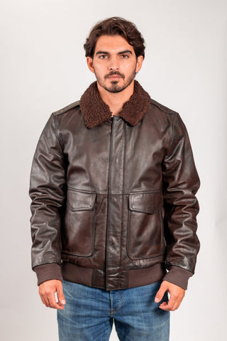 Mens Bomber Leather Jacket Brown