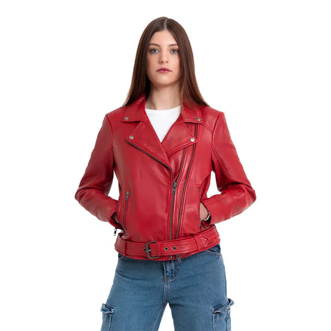 Adeline Women's Double Asymmetrical Zipper Leather Jacket