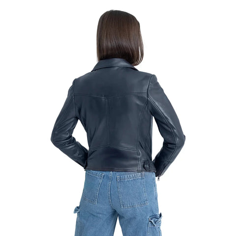 Adeline Women's Double Asymmetrical Zipper Leather Jacket