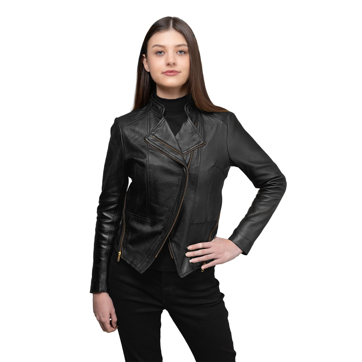 Claire Women's Asymmetrical Zipper Leather Jacket