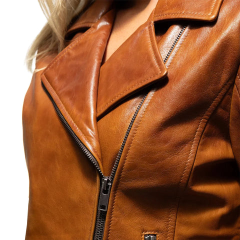 Jolene Women's Asymmetrical Zipper Leather Jacket