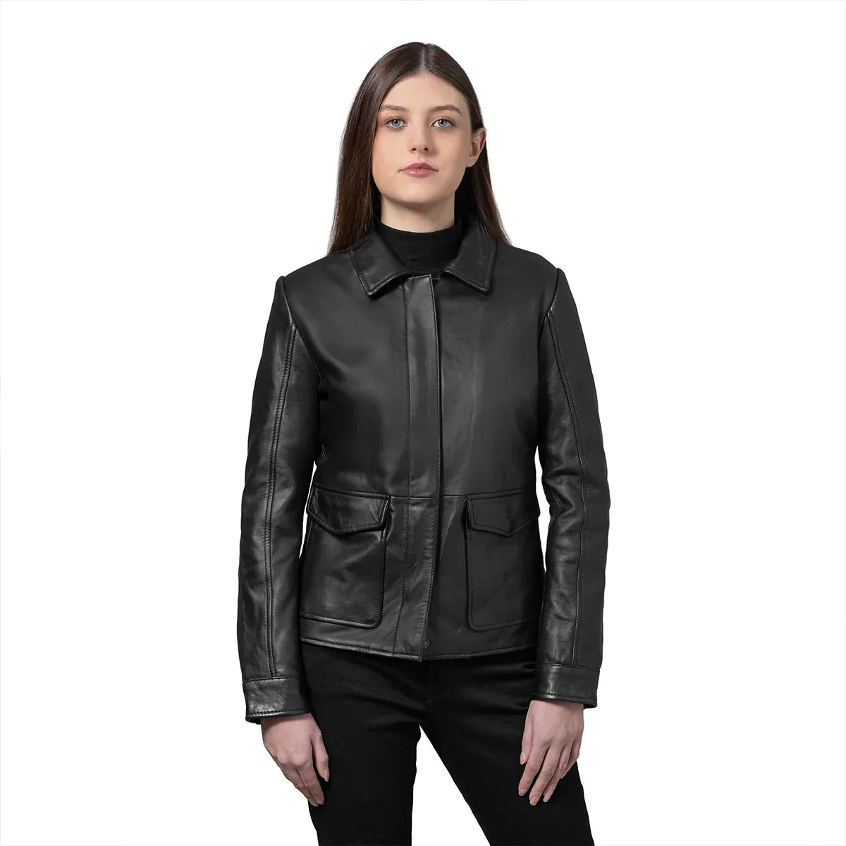 Darlene Women's Casual Cover Snap Leather Jacket