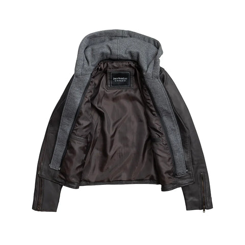 Camilla Women's Asymmetric Zipper Leather Jacket with Hoodie