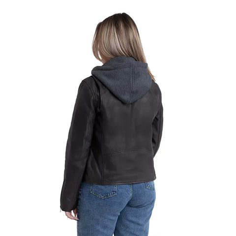 Camilla Women's Asymmetric Zipper Leather Jacket with Hoodie