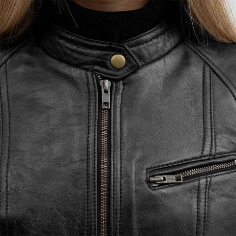 Sara Women's Single Snap Collar Leather Jacket