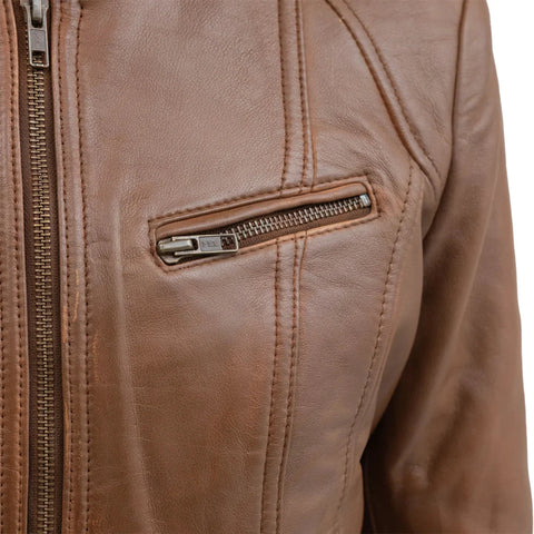 Sara Women's Single Snap Collar Leather Jacket