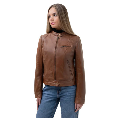 Sara Women's Single Snap Collar Leather Jacket