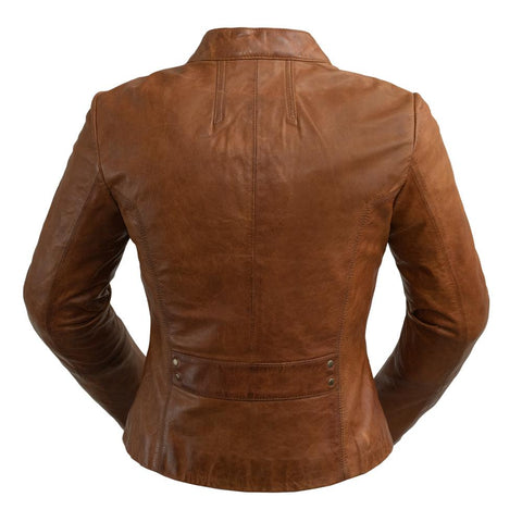 Rexie Womens Fashion Leather Jacket Dark Cognac