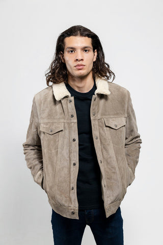 Luke Mens Faux Shearling Cow Suede Jacket