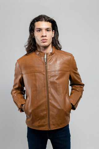 Grayson Mens Leather Jacket Dark Cognac