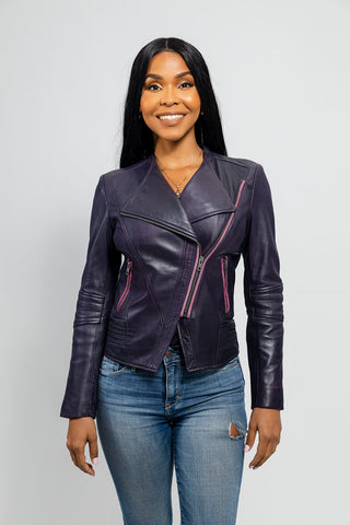 Trish Womens Leather Jacket (Violet)