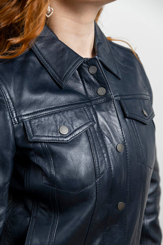 Madison Womens Fashion Leather Jacket Blue