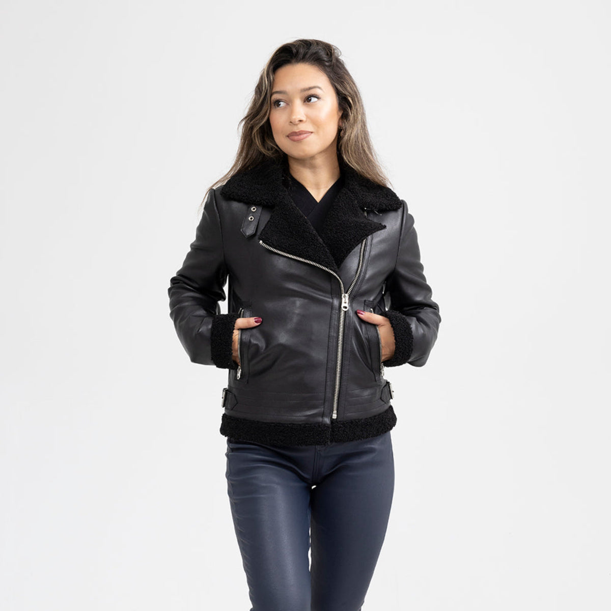 Chelsea Women's Leather Jacket Faux Shearling