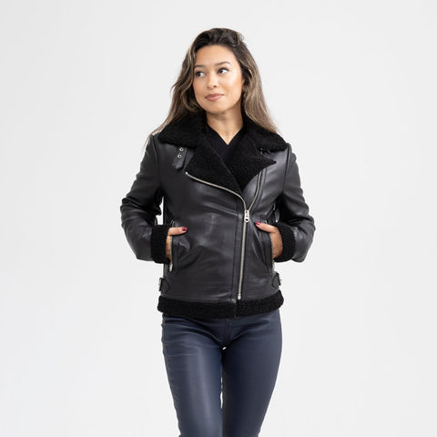 Chelsea Women's Leather Jacket Faux Shearling